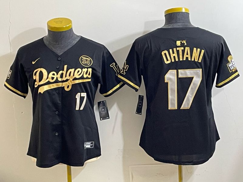 Women 2026 Los Angeles Dodgers #17 Ohtani black Game Nike MLB Jersey 001->women mlb jersey->Women Jersey